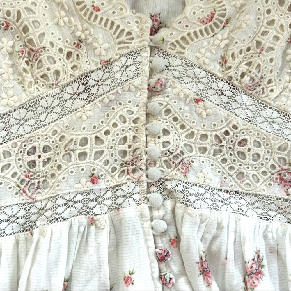 LoveShackFancy Stacy Floral Print Broderie Cotton Maxi Dress Cottagecore Size 0 - Picture 9 of 16